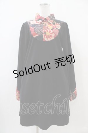 画像: Despair / 和柄切り替えトラペーズワンピース  黒 H-25-10-22-023-GO-OP-KB-ZH