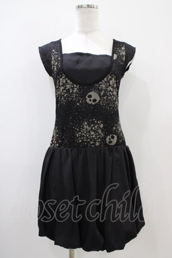 画像1: 【SALE】HELL CAT PUNKS / プリント切替バルーンワンピース  黒 H-25-10-22-025-PU-OP-KB-ZT231 (1)