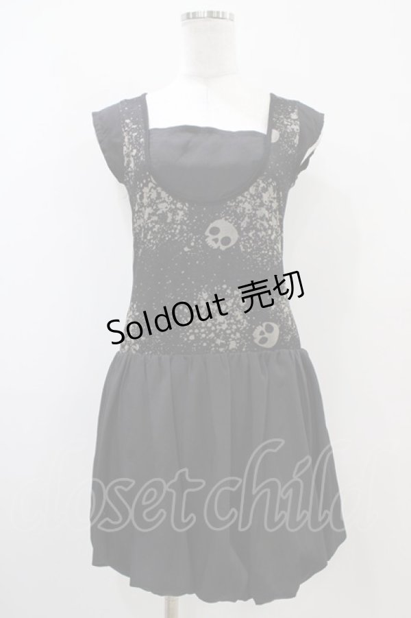 画像1: 【SALE】HELL CAT PUNKS / プリント切替バルーンワンピース  黒 H-25-10-22-025-PU-OP-KB-ZT231 (1)