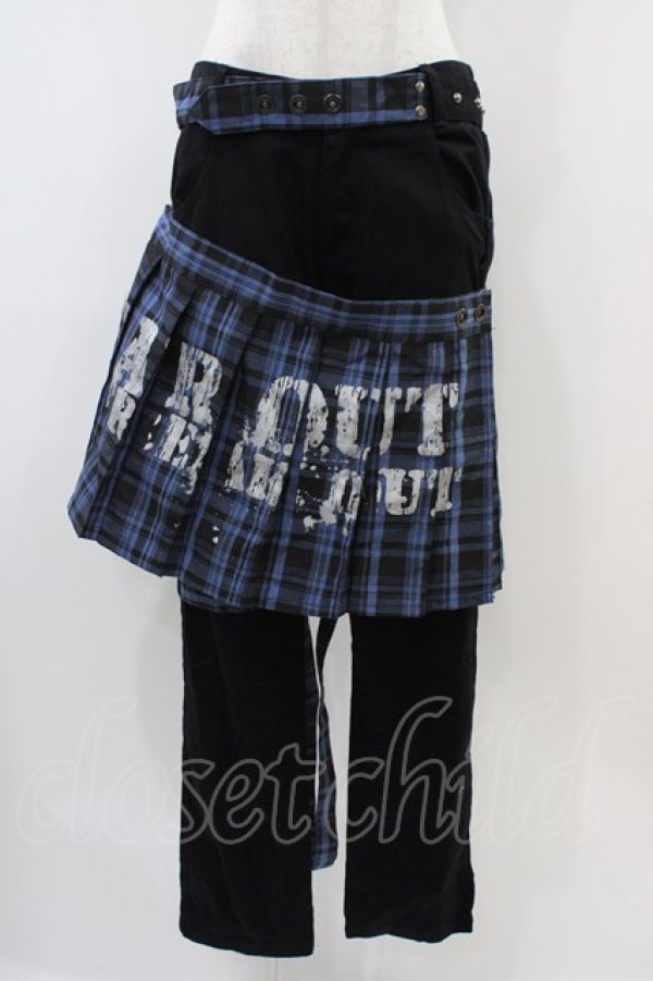 画像1: SEX POT ReVeNGe / チェックフラップ付ボンテージパンツ  黒×青 H-25-10-22-004-SP-PA-KB-ZH (1)