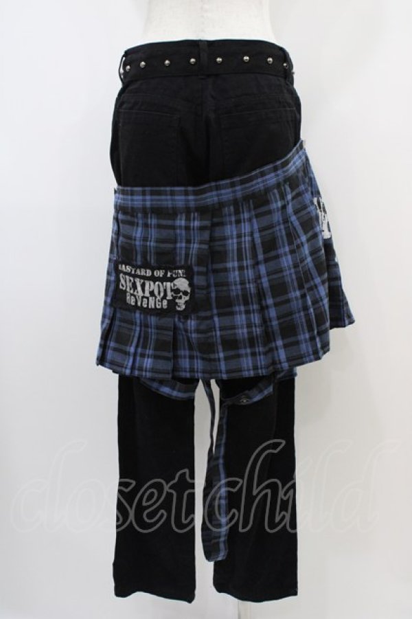 SEX POT ReVeNGe / チェックフラップ付ボンテージパンツ 黒×青 H-25-10