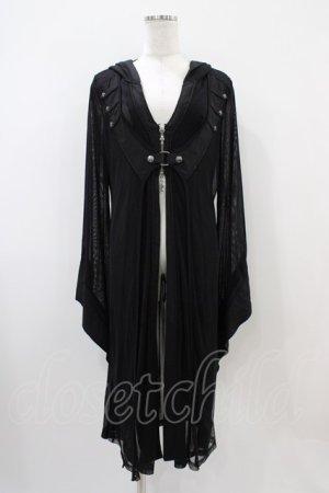 画像: Ozz Croce / 刺繍フードメッシュロングパーカー  黒 H-25-10-22-039-OO-TO-KB-ZH