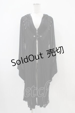 画像: Ozz Croce / 刺繍フードメッシュロングパーカー  黒 H-25-10-22-039-OO-TO-KB-ZH