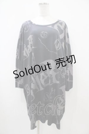 画像: NieR Clothing / プリント半袖CUTSEW  ブラック H-25-10-22-055-PU-TO-KB-ZH