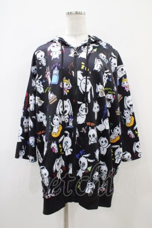 画像: NieR Clothing / 総柄ZIP半袖パーカー  黒 H-25-10-22-056-PU-TO-KB-ZH