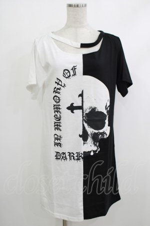画像: HELL CAT PUNKS / バイカラーロングTシャツSKULL F 黒×白 H-25-10-22-1049-PU-TO-KB-ZH