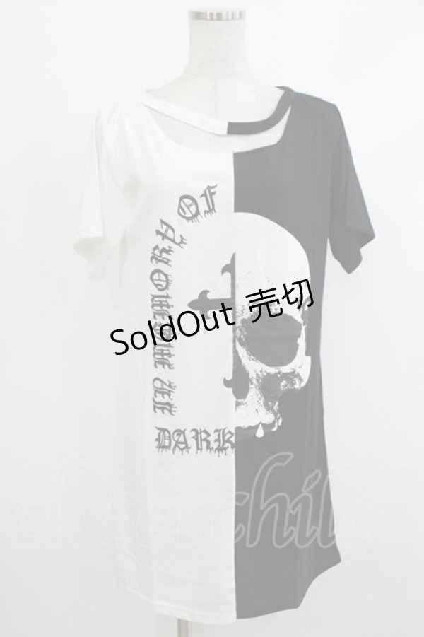 画像1: HELL CAT PUNKS / バイカラーロングTシャツSKULL F 黒×白 H-25-10-22-1049-PU-TO-KB-ZT388 (1)