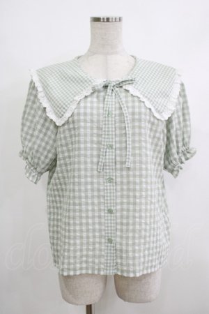 画像: merry jenny / ギンガムリボンブラウス  グリーン H-25-10-22-1061-LO-BL-KB-ZH