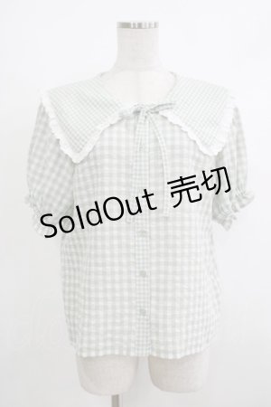 画像: merry jenny / ギンガムリボンブラウス  グリーン H-25-10-22-1061-LO-BL-KB-ZH