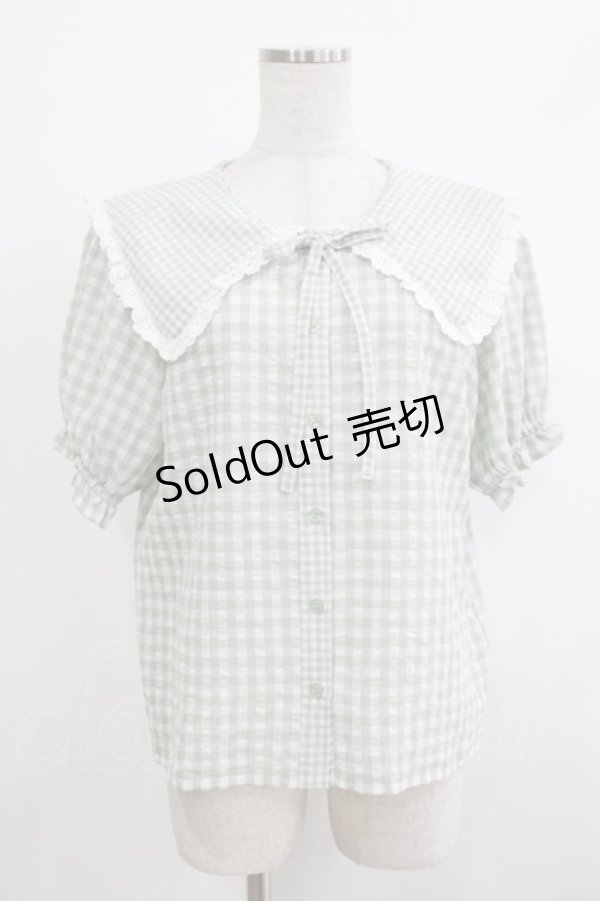 画像1: merry jenny / ギンガムリボンブラウス  グリーン H-25-10-22-1061-LO-BL-KB-ZH (1)