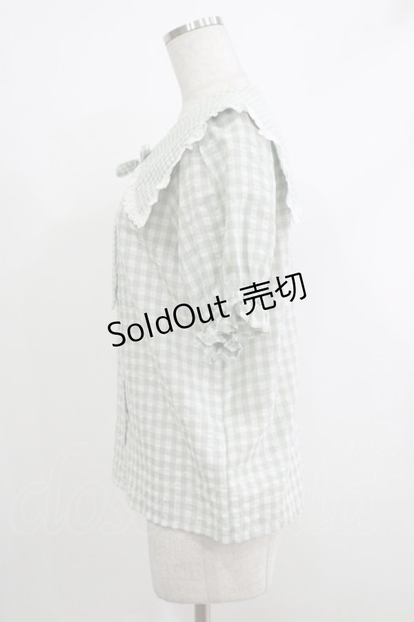 画像2: merry jenny / ギンガムリボンブラウス  グリーン H-25-10-22-1061-LO-BL-KB-ZH (2)