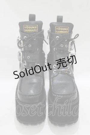 画像: YOSUKE / 厚底レースアップブーツ 24.5cm 黒 H-25-10-22-1081-PU-SH-KB-ZH