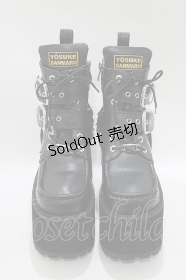 画像1: YOSUKE / 厚底レースアップブーツ 24.5cm 黒 H-25-10-22-1081-PU-SH-KB-ZH (1)