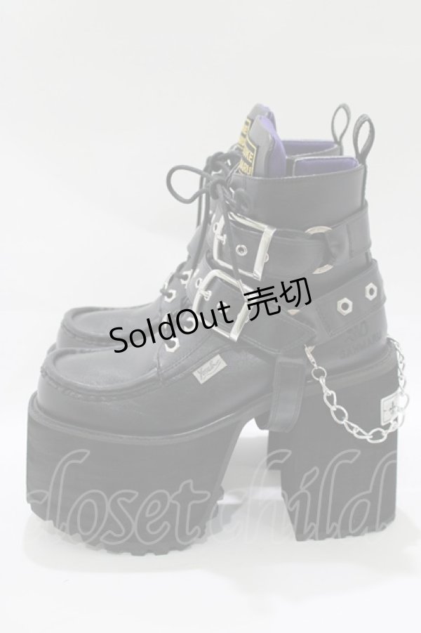 画像2: YOSUKE / 厚底レースアップブーツ 24.5cm 黒 H-25-10-22-1081-PU-SH-KB-ZH (2)