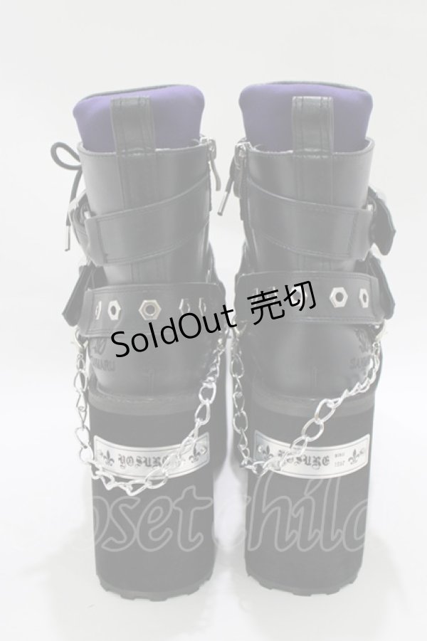 画像3: YOSUKE / 厚底レースアップブーツ 24.5cm 黒 H-25-10-22-1081-PU-SH-KB-ZH (3)