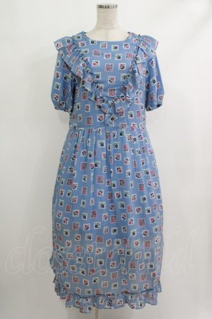 画像: Jane Marple Dans Le Salon / Flower Stamp Empireワンピース M サックス H-25-10-22-1009-JM-OP-KB-ZH