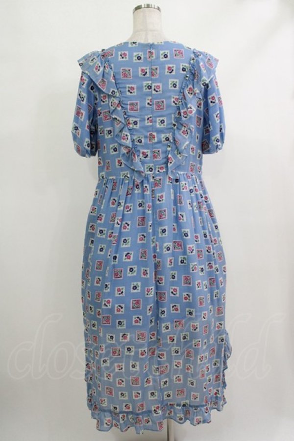 画像3: 【SALE】Jane Marple Dans Le Salon / Flower Stamp Empireワンピース M サックス H-25-10-22-1009-JM-OP-KB-ZT329 (3)