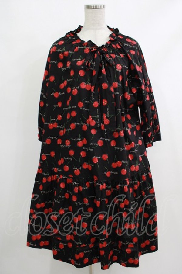 画像1: Jane Marple / Skipping cherriesチュニックドレス M 黒 H-25-10-22-1002-JM-OP-KB-ZH (1)