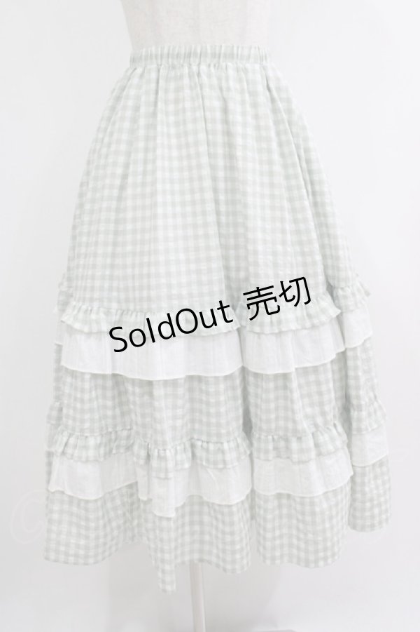 画像1: merry jenny / ギンガムレースフレアスカート  グリーン H-25-10-22-1003-LO-SK-KB-ZH (1)