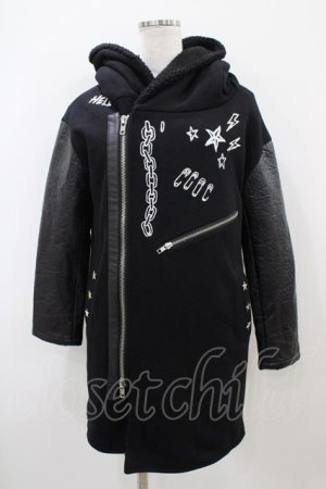 画像: HELL CAT PUNKS / ボアフードライダースコート  ブラック H-25-10-22-060-PU-CO-KB-ZH