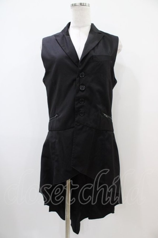 画像1: BPN FOR MEN / フィッシュテールロングベスト  黒 H-25-10-22-007-GO-TO-KB-ZH (1)