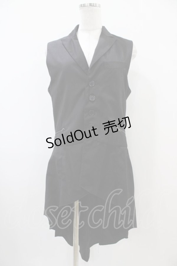 画像1: BPN FOR MEN / フィッシュテールロングベスト  黒 H-25-10-22-007-GO-TO-KB-ZH (1)
