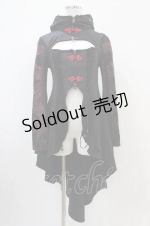 画像: Qutie Frash / レイヤード風チャイナボタンZIPカーデ  黒×赤 H-25-10-22-011-QU-TO-KB-ZH