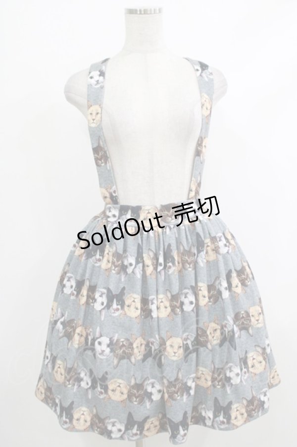 画像1: mmts / 猫ボーダーサス付きスカート  グレー H-25-10-23-1003-PU-SK-KB-ZH (1)