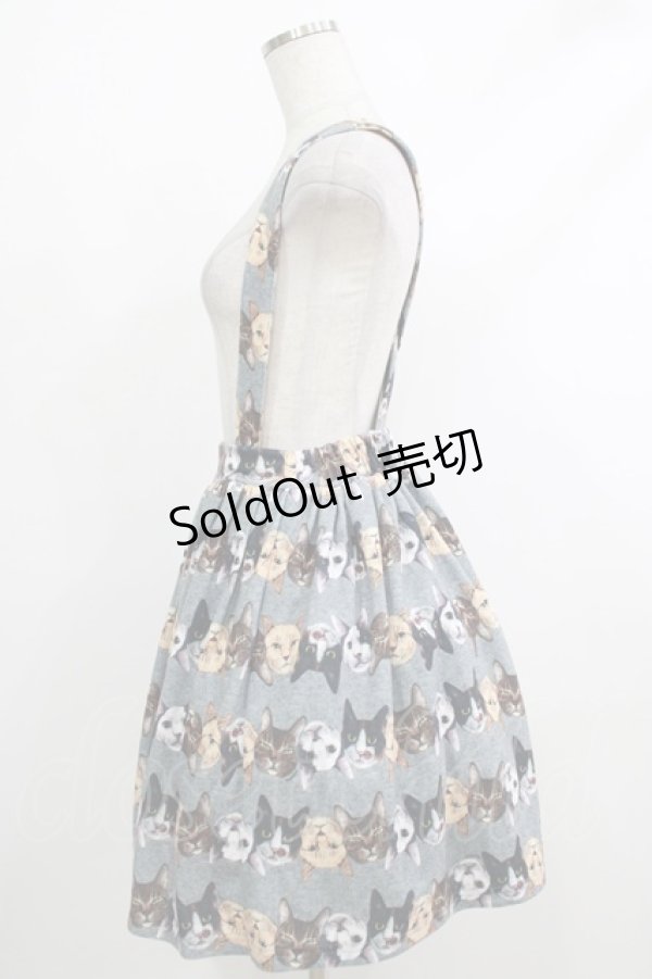 画像2: mmts / 猫ボーダーサス付きスカート  グレー H-25-10-23-1003-PU-SK-KB-ZH (2)