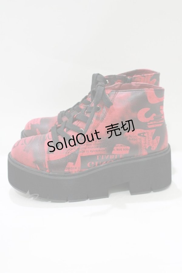 画像2: YOSUKE / 厚底レースアップブーツ S レッド H-25-10-23-1069-PU-SH-KB-ZH (2)