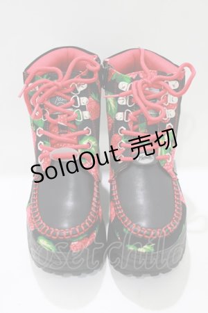 画像: YOSUKE / 厚底レースアップブーツ S ブラックストロベリー H-25-10-23-1073-PU-SH-KB-ZH