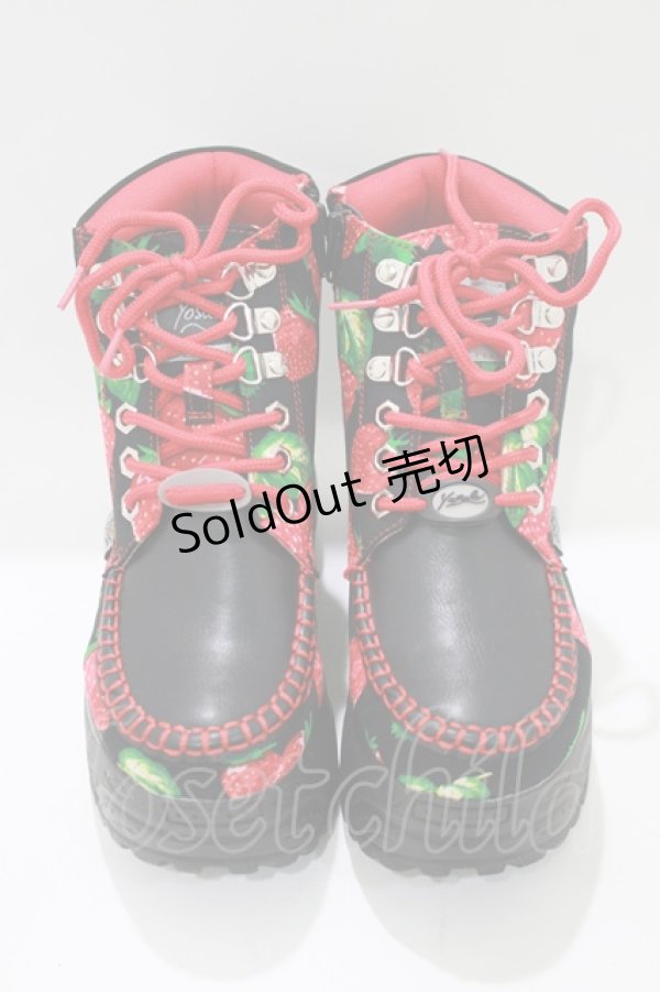 画像1: YOSUKE / 厚底レースアップブーツ S ブラックストロベリー H-25-10-23-1073-PU-SH-KB-ZH (1)