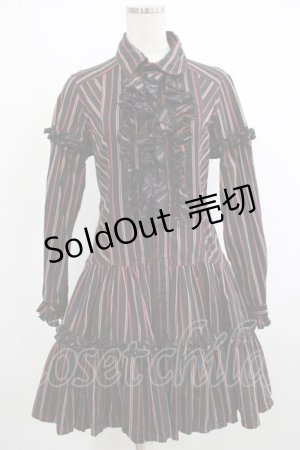 画像: ALGONQUINS / ストライプフリルシャツワンピース F 黒 H-25-10-23-1014-AL-OP-KB-ZH