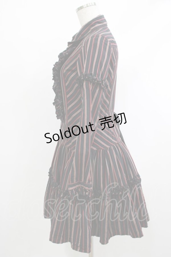 画像2: ALGONQUINS / ストライプフリルシャツワンピース F 黒 H-25-10-23-1014-AL-OP-KB-ZH (2)