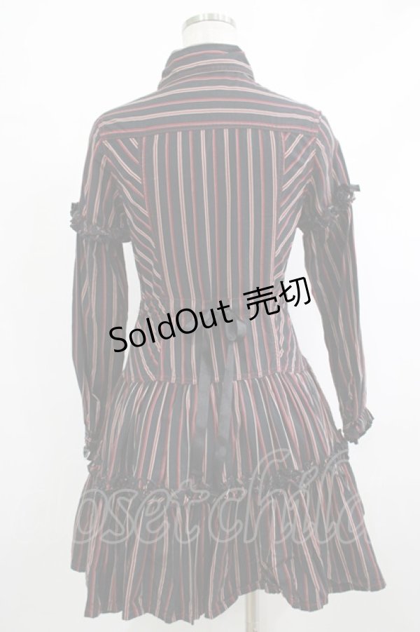 画像3: ALGONQUINS / ストライプフリルシャツワンピース F 黒 H-25-10-23-1014-AL-OP-KB-ZH (3)