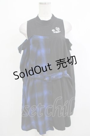 画像: NieR Clothing / レイヤード風オフショルトップス  黒×青 H-25-10-23-1022-PU-TO-KB-ZH