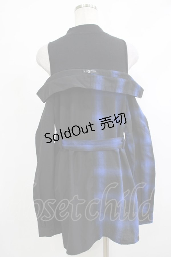 画像3: NieR Clothing / レイヤード風オフショルトップス  黒×青 H-25-10-23-1022-PU-TO-KB-ZH (3)