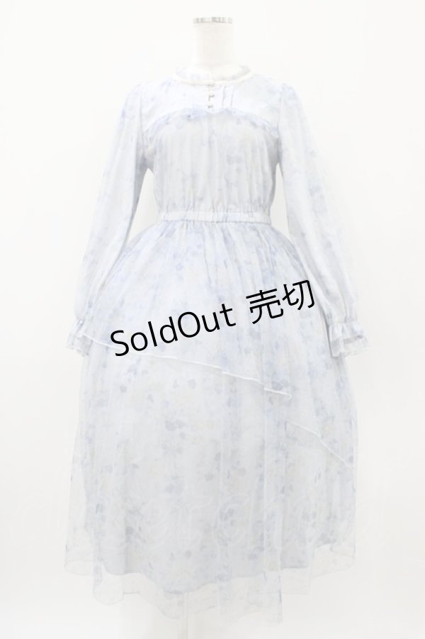 画像1: axes femme / スイートピー柄チュールワンピース M サックス H-25-10-24-1039-AX-OP-NS-ZH (1)