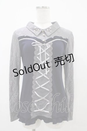 画像: axes femme / レース切替プルオーバー M ネイビー H-25-10-24-1058-AX-TO-NS-ZH