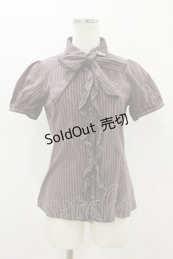 画像1: Amavel / ホルン付ストライプリボンタイブラウス Free ブラウン H-25-10-25-044-CA-BL-NS-ZH (1)