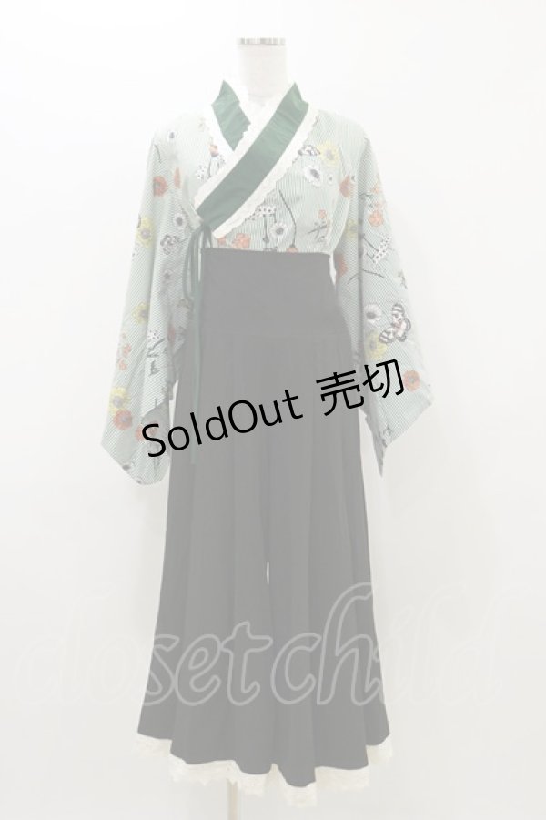 画像1: Favorite / 和洋折衷着物風翡翠の蝶々ワンピース 羽織M~LL/袴S グリーン/ブラック H-25-10-25-049-LO-OP-NS-ZH (1)