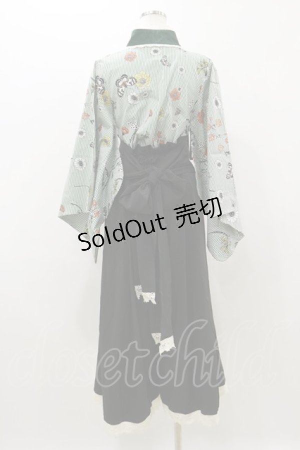 画像2: Favorite / 和洋折衷着物風翡翠の蝶々ワンピース 羽織M~LL/袴S グリーン/ブラック H-25-10-25-049-LO-OP-NS-ZH (2)