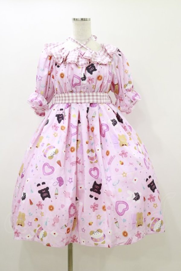 画像1: axes femme kawaii / ハッピーバカンス柄ワンピース M ピンク H-25-10-25-061-AX-OP-NS-ZH (1)