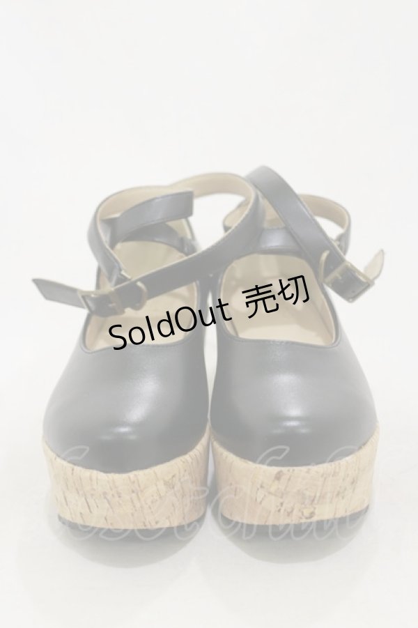 画像1: an another angelus / クロスストラップ厚底パンプス L/24.5〜25cm ブラック H-25-10-25-010-CA-SH-NS-ZH (1)