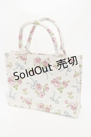 画像: Maison de FLEUR / Maison de FLEUR × ART DE LYS/ローズリボン柄ゴブランスクエアトートSバッグ  オフホワイト H-25-10-25-023-LO-BG-NS-ZH