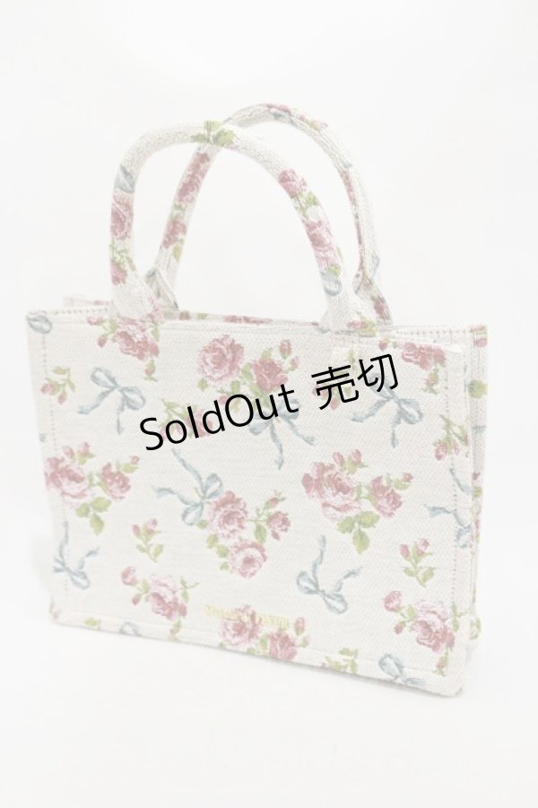 画像1: Maison de FLEUR / Maison de FLEUR × ART DE LYS/ローズリボン柄ゴブランスクエアトートSバッグ  オフホワイト H-25-10-25-023-LO-BG-NS-ZH (1)