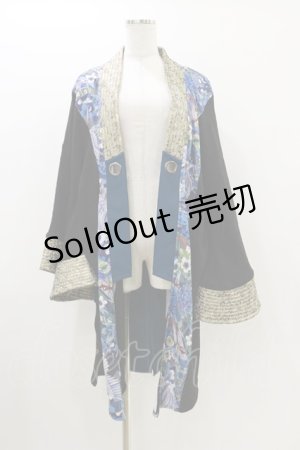 画像: Qutie Frash / 和柄ロングカーデ  黒×緑 H-25-10-26-010-QU-TO-KB-ZH