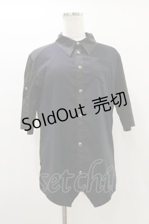 画像: ALGONQUINS / バックプリント半袖シャツ  黒 H-25-10-26-011-AL-BL-KB-ZH