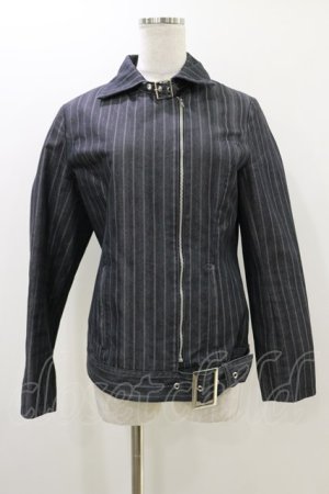 画像: MIHO MATSUDA / ストライプZIPジャケット  黒 H-25-10-26-012-GO-JA-KB-ZH