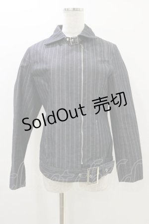 画像: MIHO MATSUDA / ストライプZIPジャケット  黒 H-25-10-26-012-GO-JA-KB-ZH